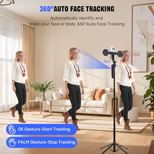 Auto Face Tracking Selfie Stick Tripod for iPhone, 360 Rotation, 70" Remote Control