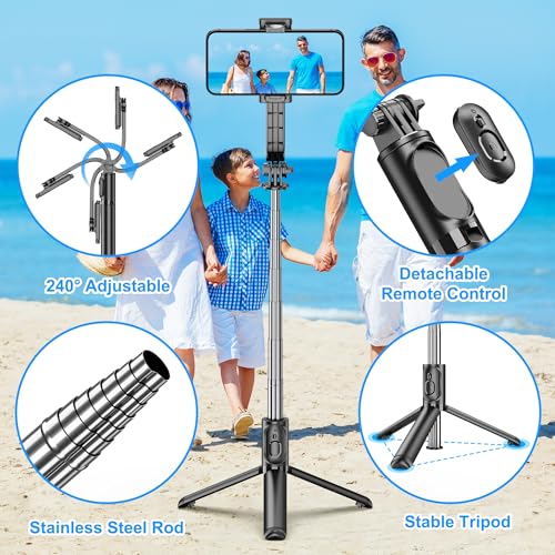 SelfieShow Extendable Selfie Stick with Wireless Remote & Tripod Stand, Compatible with iPhone 15/14/13/12, Samsung & Mo