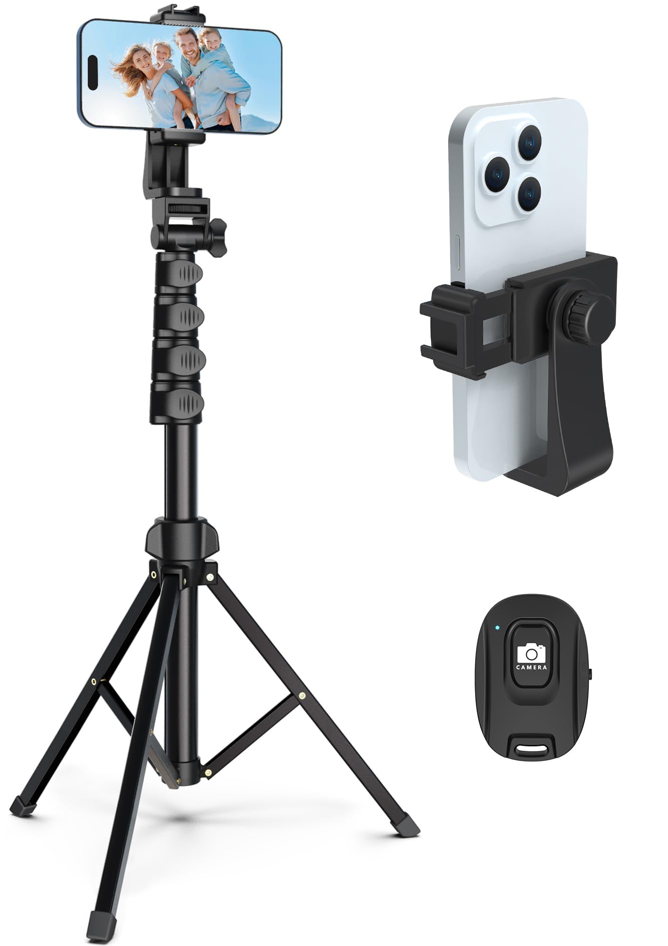 Sturdy 64” Height Adjustable Tripod for Phone & Camera with Remote