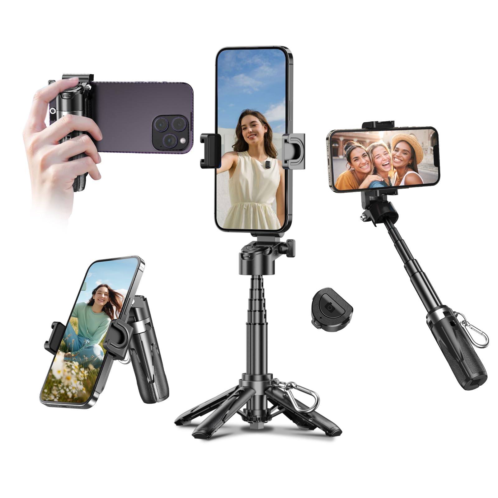 Black 3-in-1 Mini Selfie Stick Tripod for iPhone & Android Photography & Videography