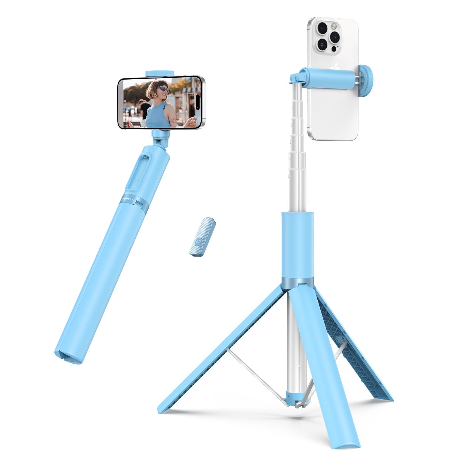 Light Blue Bluetooth Selfie Stick Tripod for Smartphones