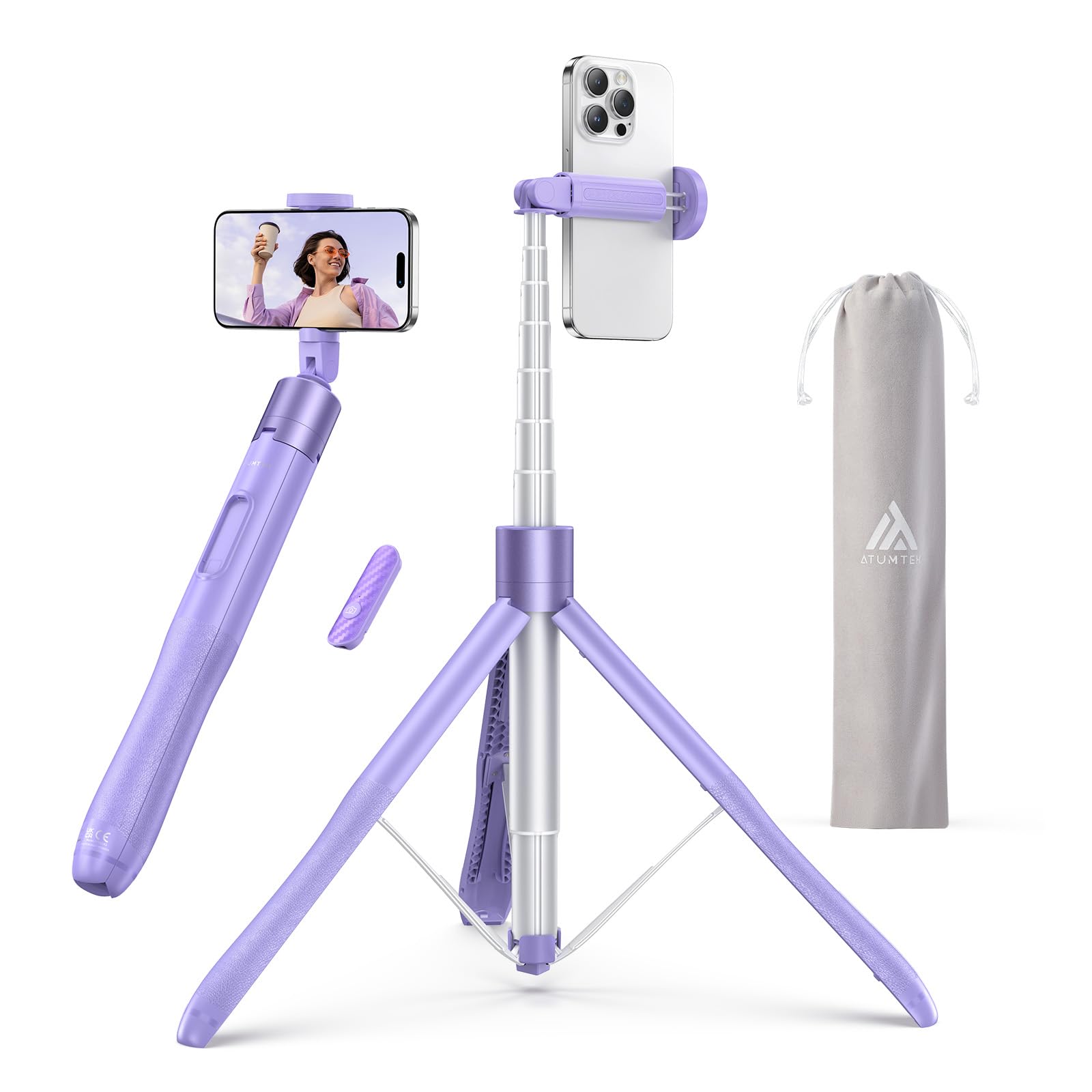 Purple Bluetooth Selfie Stick Tripod for iPhone & Android