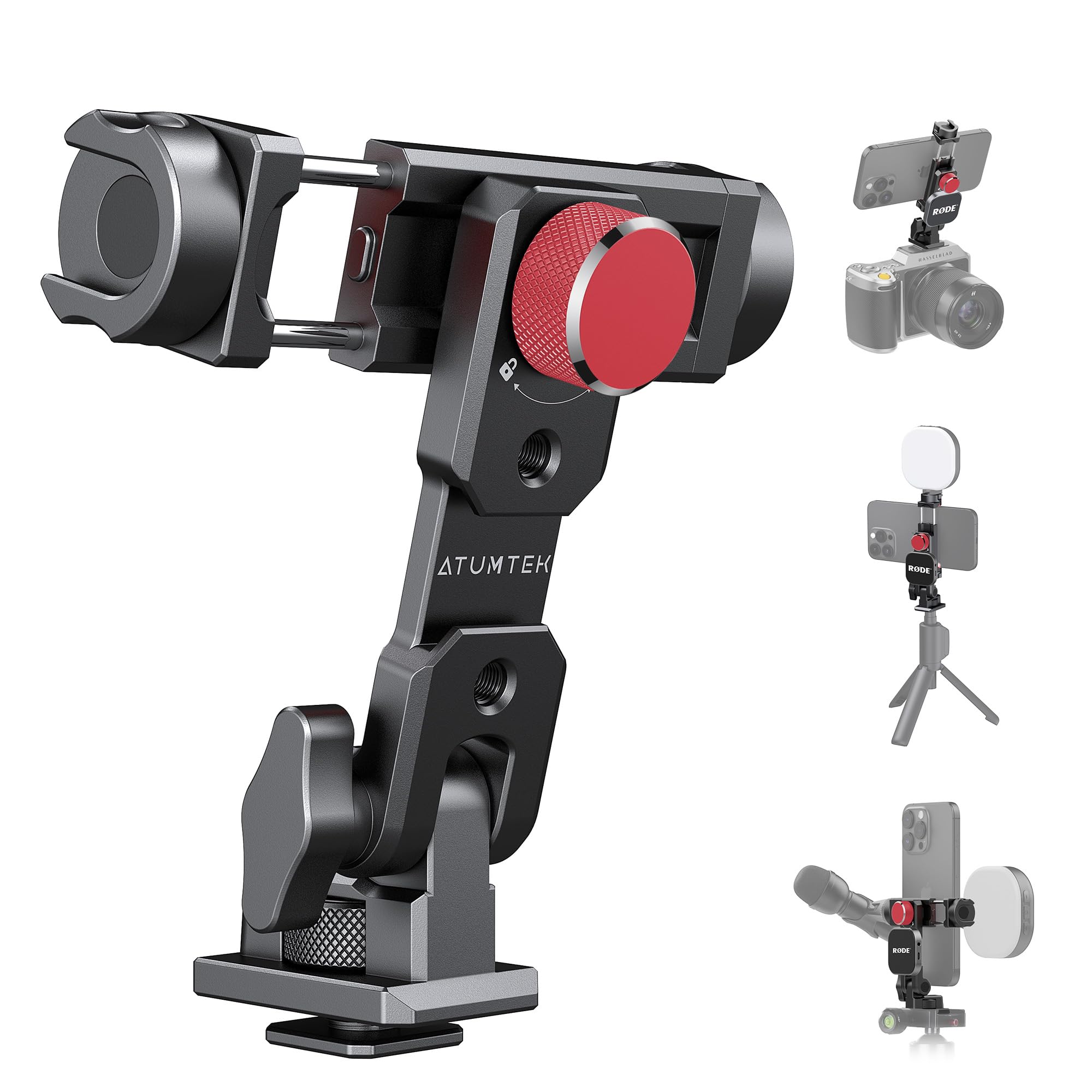 Phone Tripod Mount with Cold Shoe & 360° Rotation