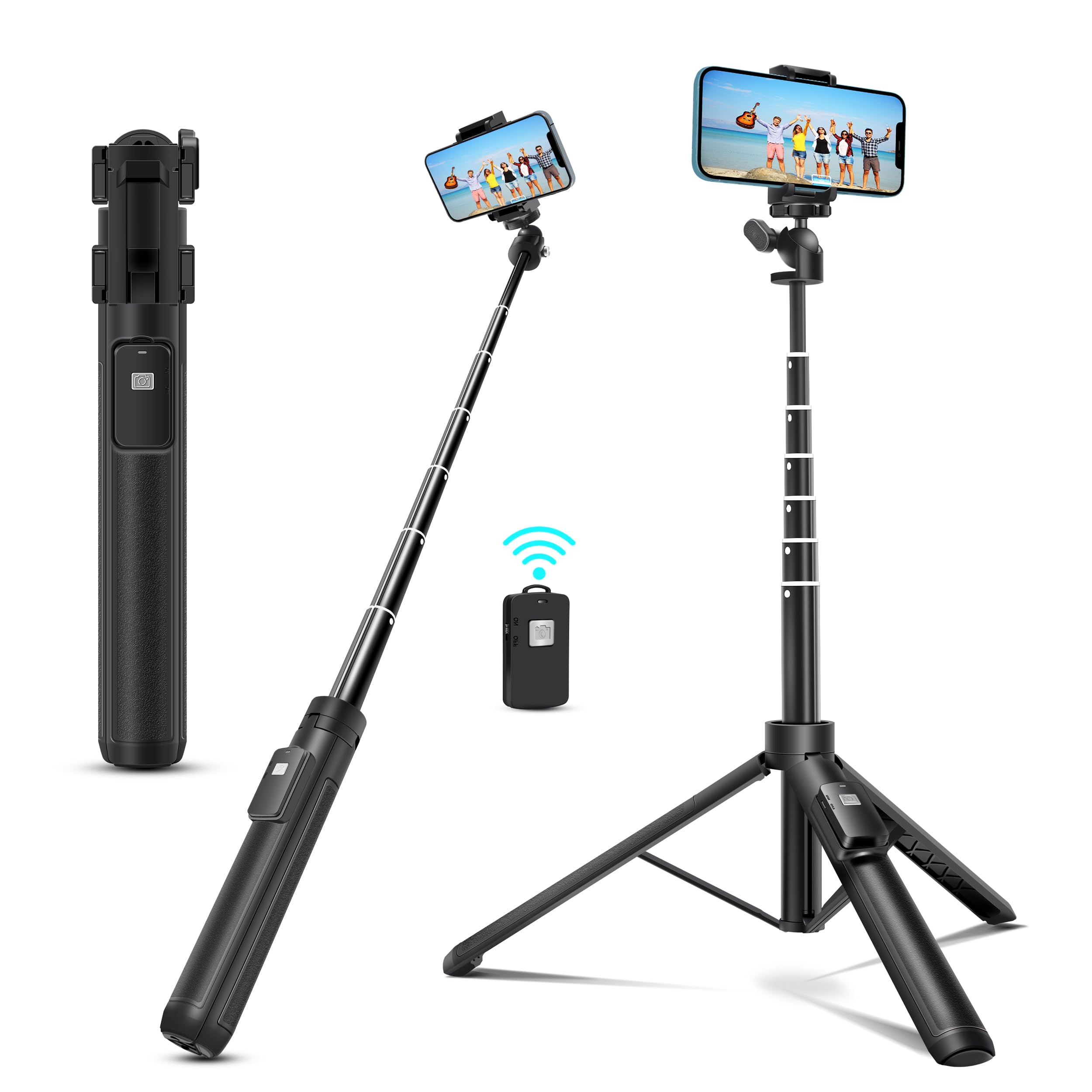 Extendable 62-Inch Aluminum Alloy Selfie Stick with Wireless Remote for All Phones/Live Stream/iPhone 14-16 Compatibilit